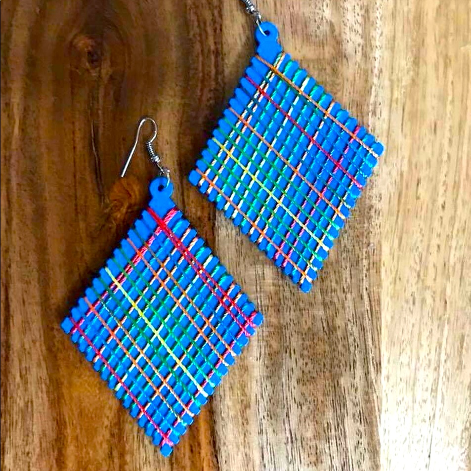 Blue Diamond Wood Earrings